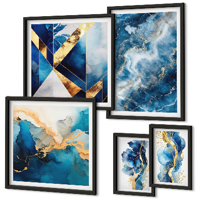 Set di 5 quadri Composizioni astratte blu