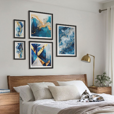 Set di 5 quadri Composizioni astratte blu