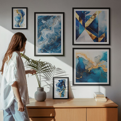 Set di 5 quadri Composizioni astratte blu