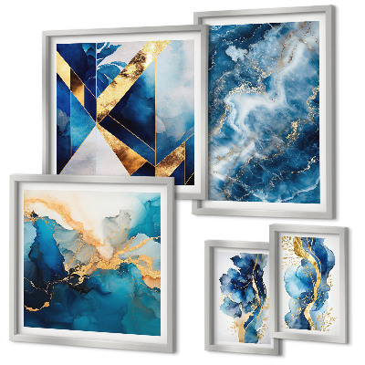 Set di 5 quadri Composizioni astratte blu