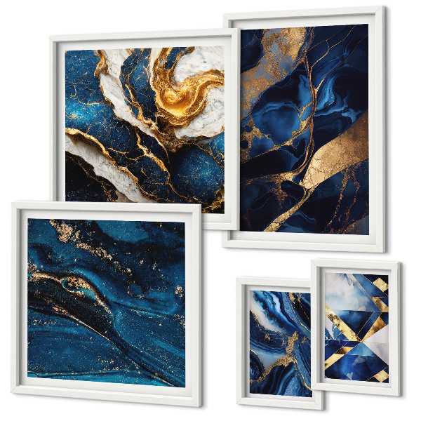 Polittico con cornice Motivi astratti blu