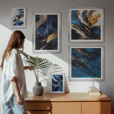 Polittico con cornice Motivi astratti blu