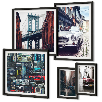 Polittico con cornice Auto eleganti e architettura urbana