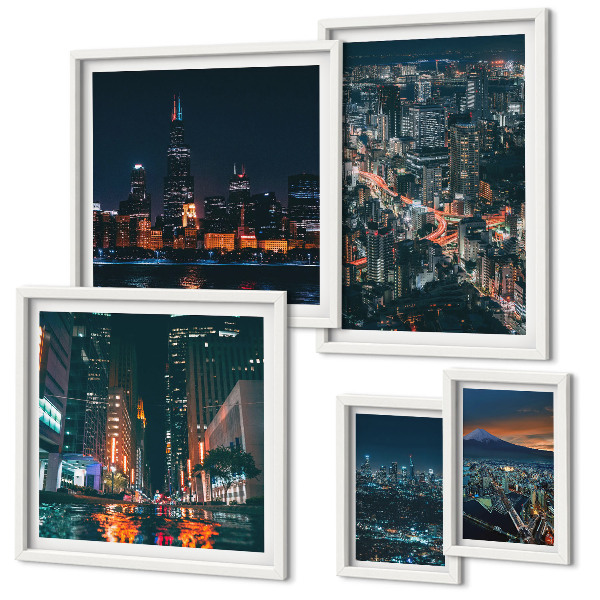 Polittico con cornice Vedute notturne di città moderne