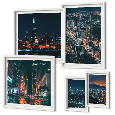 Polittico con cornice Vedute notturne di città moderne