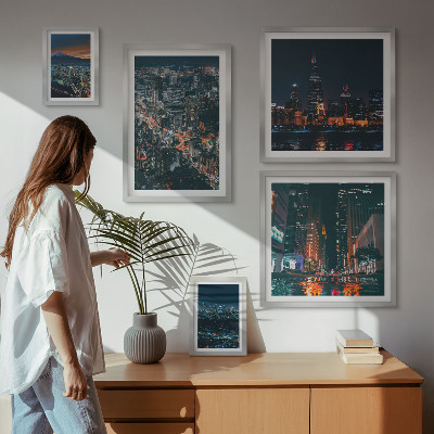 Polittico con cornice Vedute notturne di città moderne