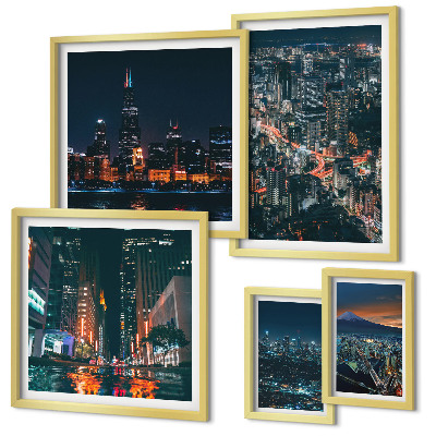 Polittico con cornice Vedute notturne di città moderne