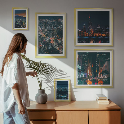 Polittico con cornice Vedute notturne di città moderne