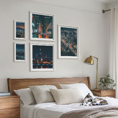 Polittico con cornice Vedute notturne di città moderne