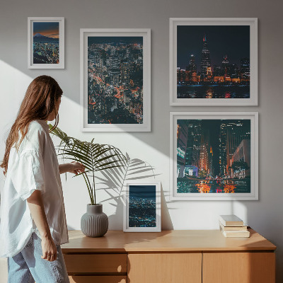 Polittico con cornice Vedute notturne di città moderne