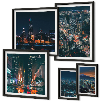 Polittico con cornice Vedute notturne di città moderne