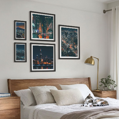 Polittico con cornice Vedute notturne di città moderne
