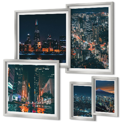 Polittico con cornice Vedute notturne di città moderne