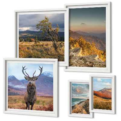 Set di 5 quadri Paesaggi montani ricchi di fauna selvatica