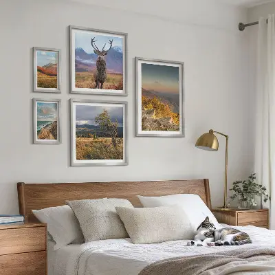 Set di 5 quadri con paesaggi montani e fauna selvatica