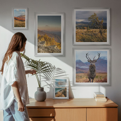 Set di 5 quadri Paesaggi montani ricchi di fauna selvatica