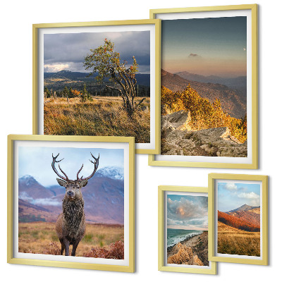 Set di 5 quadri Paesaggi montani ricchi di fauna selvatica