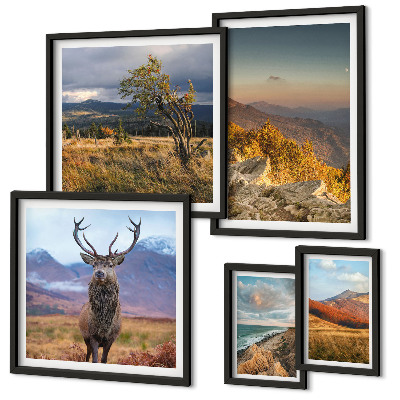 Set di 5 quadri Paesaggi montani ricchi di fauna selvatica
