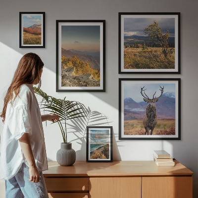 Set di 5 quadri Paesaggi montani ricchi di fauna selvatica