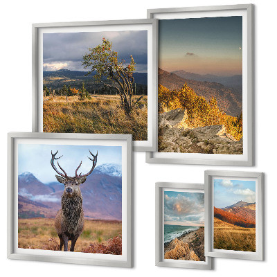 Set di 5 quadri Paesaggi montani ricchi di fauna selvatica