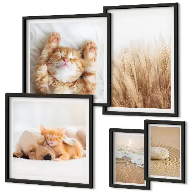 Set di 5 quadri con animali carini in paesaggi