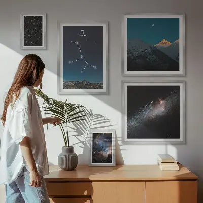 Polittico con cornice paesaggi cosmici notturni con stelle
