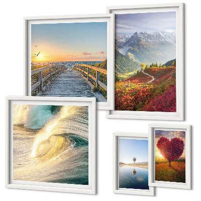 Set di 5 quadri Paesaggi montagne cuore onde palloncini