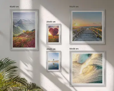 Set di 5 quadri con paesaggi di montagne, cuori, onde e palloncini