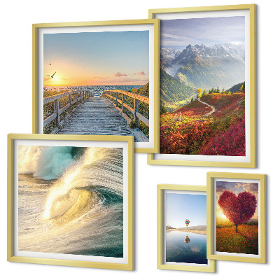 Set di 5 quadri Paesaggi montagne cuore onde palloncini
