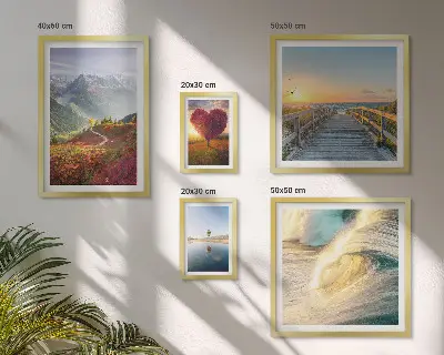 Set di 5 quadri con paesaggi di montagne, cuori, onde e palloncini
