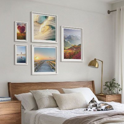 Set di 5 quadri Paesaggi montagne cuore onde palloncini