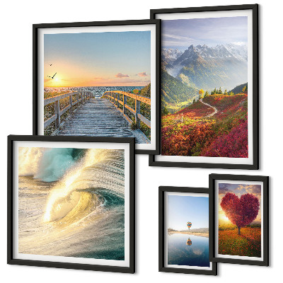 Set di 5 quadri Paesaggi montagne cuore onde palloncini