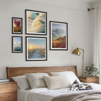 Set di 5 quadri Paesaggi montagne cuore onde palloncini