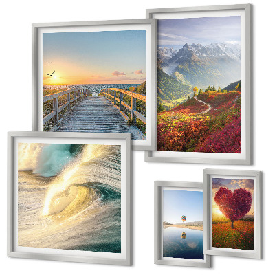 Set di 5 quadri Paesaggi montagne cuore onde palloncini