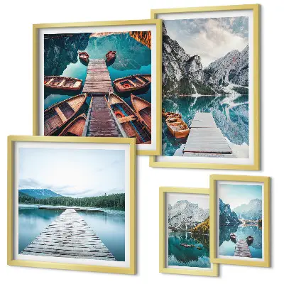 Set di 5 quadri paesaggi montani e percorsi acquatici