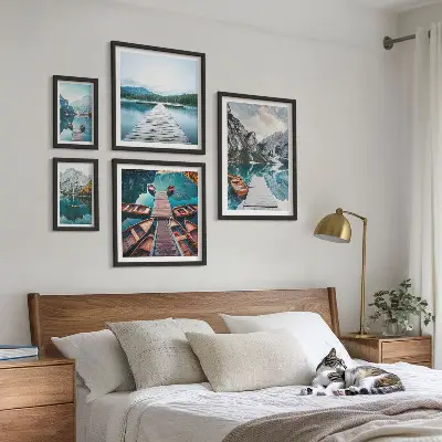 Set di 5 quadri paesaggi montani e percorsi acquatici