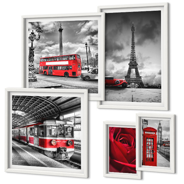 Set di 5 quadri Icone architettoniche e veicoli