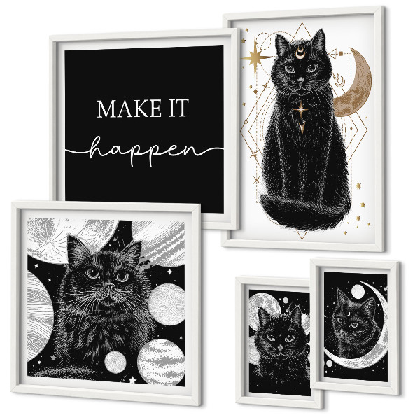 Set di quadri incorniciati Gatti neri spazio boho