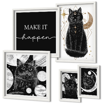 Set di quadri incorniciati Gatti neri spazio boho