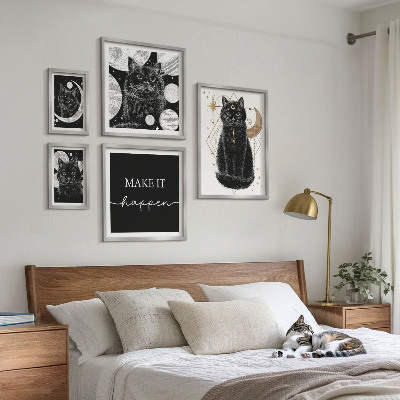 Set di quadri incorniciati Gatti neri spazio boho