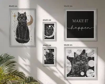 Set di quadri incorniciati con stampa di gatti neri in stile boho spaziale