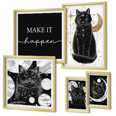 Set di quadri incorniciati Gatti neri spazio boho