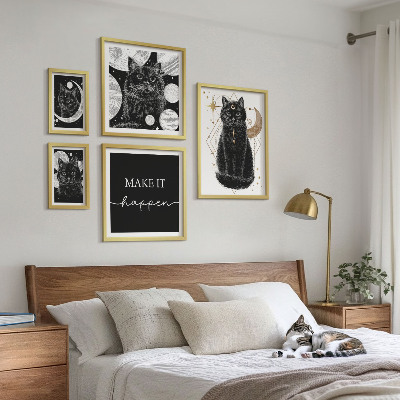 Set di quadri incorniciati Gatti neri spazio boho