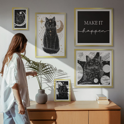 Set di quadri incorniciati Gatti neri spazio boho