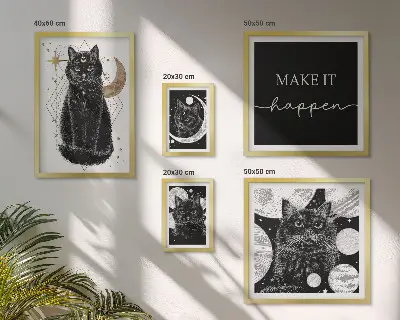 Set di quadri incorniciati con stampa di gatti neri in stile boho spaziale