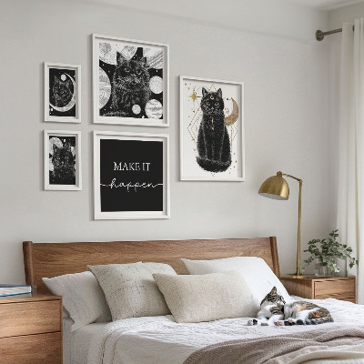 Set di quadri incorniciati Gatti neri spazio boho