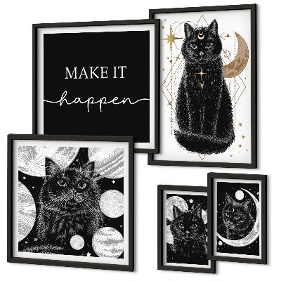 Set di quadri incorniciati Gatti neri spazio boho