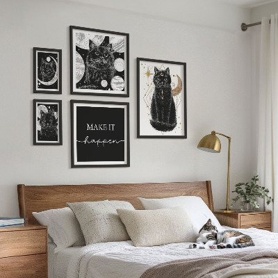 Set di quadri incorniciati Gatti neri spazio boho