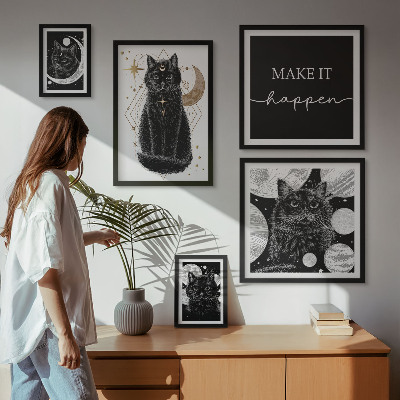 Set di quadri incorniciati Gatti neri spazio boho