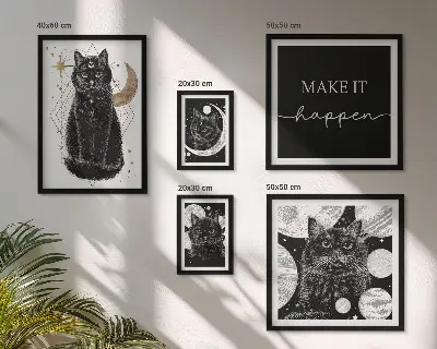 Set di quadri incorniciati con stampa di gatti neri in stile boho spaziale